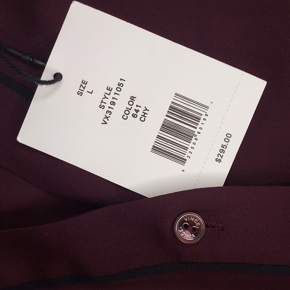 Vince Burgundy Tipped Slim Silk Button-Up L/S Roll-Tab Blouse Size Large NWT - Picture 9 of 11